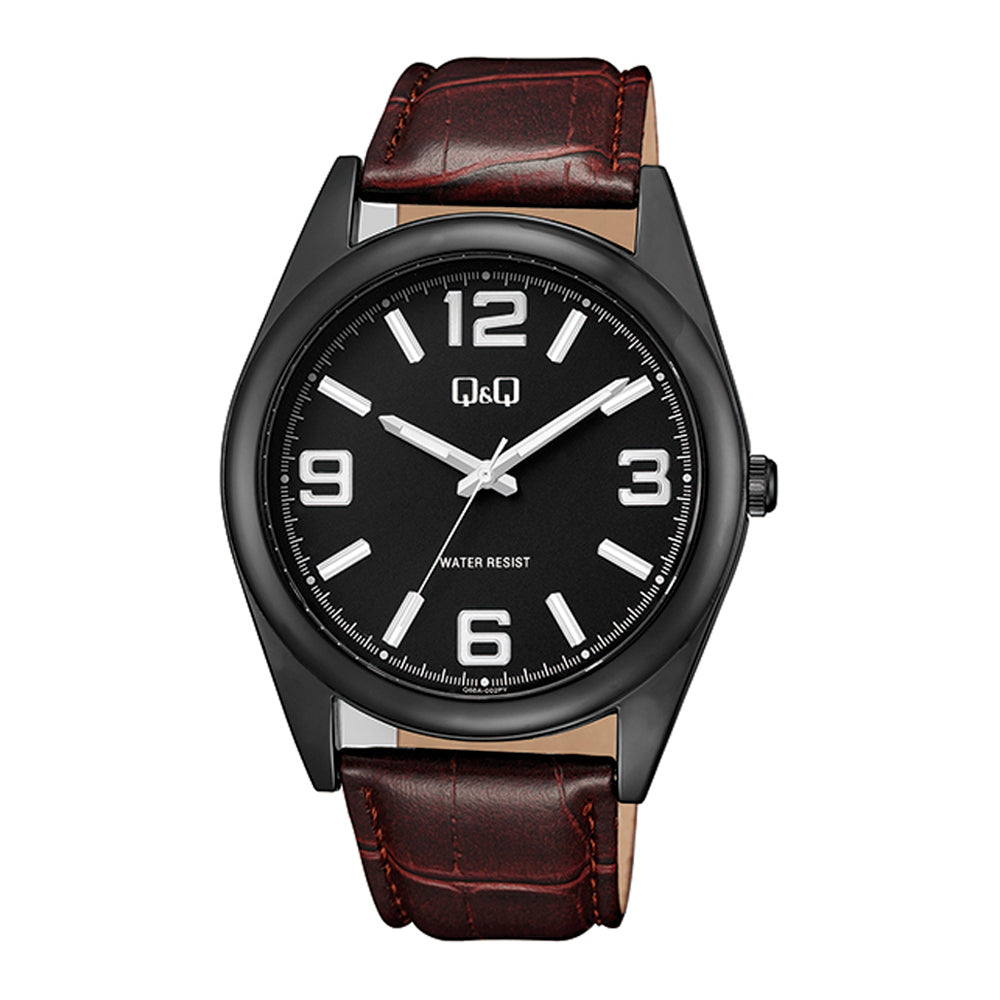 Reloj de pulsera con correa de Piel Sintética Café con esfera de color Negro con estilo Casual resistencia al agua de 30 metros