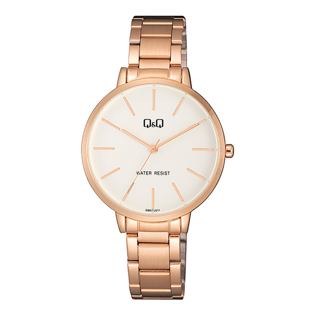 Reloj de pulsera con correa de Acero inoxidable Oro rosa con esfera de color Blanco con estilo Fashion resistencia al agua de 30 metros