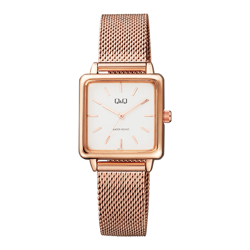 Reloj de pulsera con correa de Acero inoxidable Oro rosa con esfera de color Blanco con estilo Fashion resistencia al agua de 30 metros