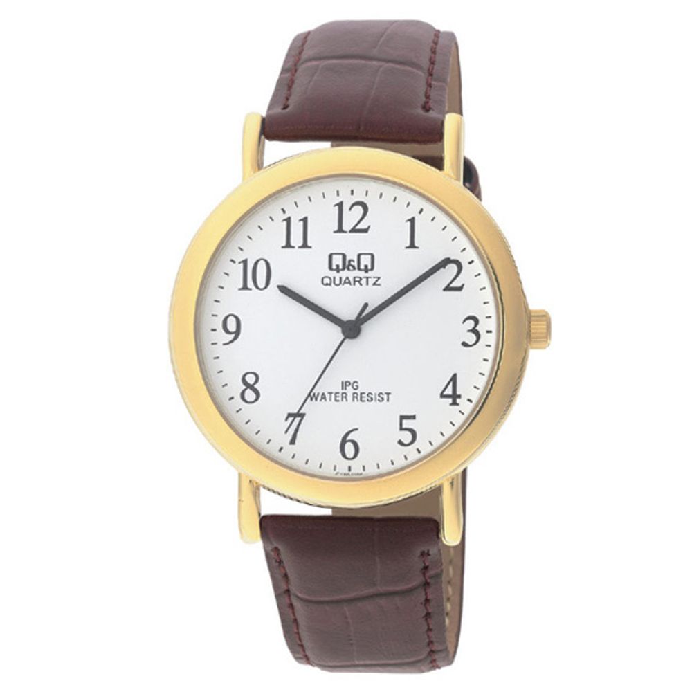 Reloj de pulsera con correa de Cuero Café con esfera de color Blanco con estilo Clásico resistencia al agua de 30 metros