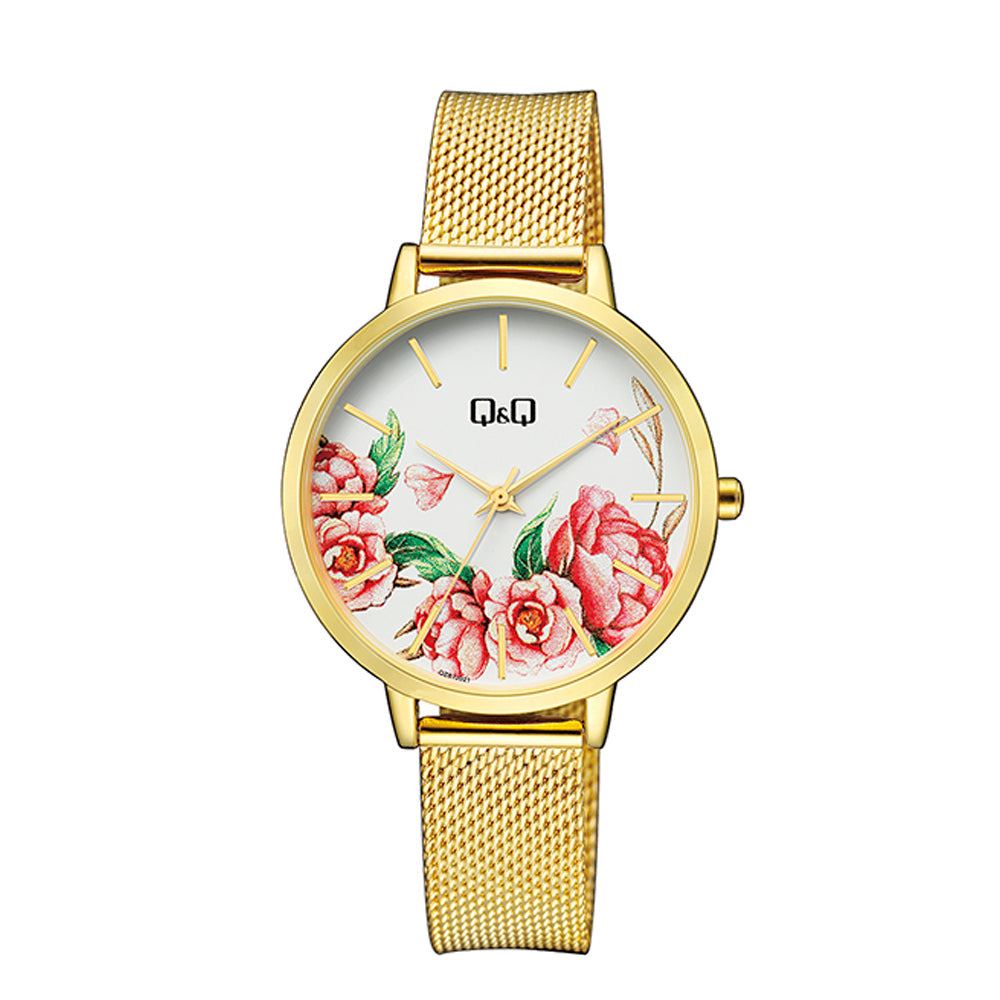 Reloj de pulsera con correa de Acero inoxidable Dorado con esfera de color Blanco con estilo Fashion resistencia al agua de 30 metros