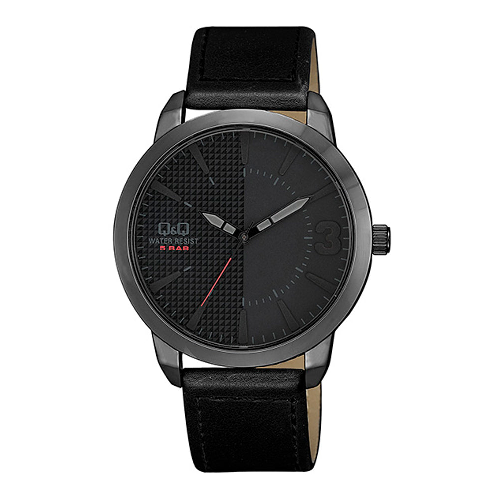 Reloj de pulsera con correa de Cuero Negro con esfera de color Negro con estilo Fashion resistencia al agua de 50metros