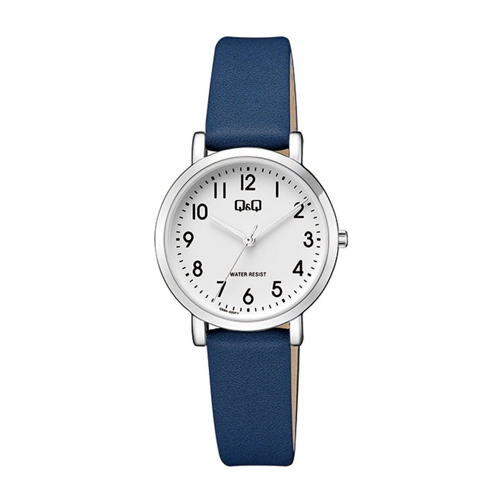 Reloj de pulsera con correa de Piel Sintética Azul con esfera de color Blanco con estilo Fashion resistencia al agua de 30 metros