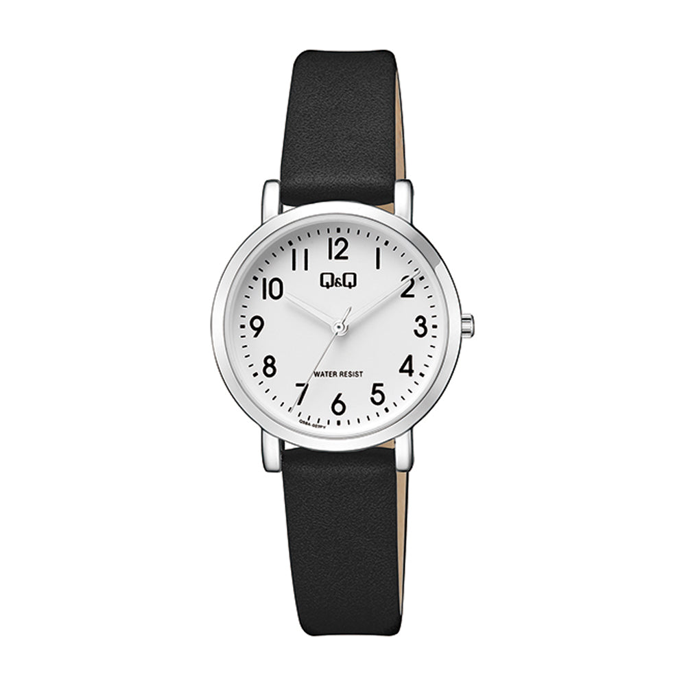 Reloj de pulsera con correa de Piel Sintética Negro con esfera de color Blanco con estilo Fashion resistencia al agua de 30 metros