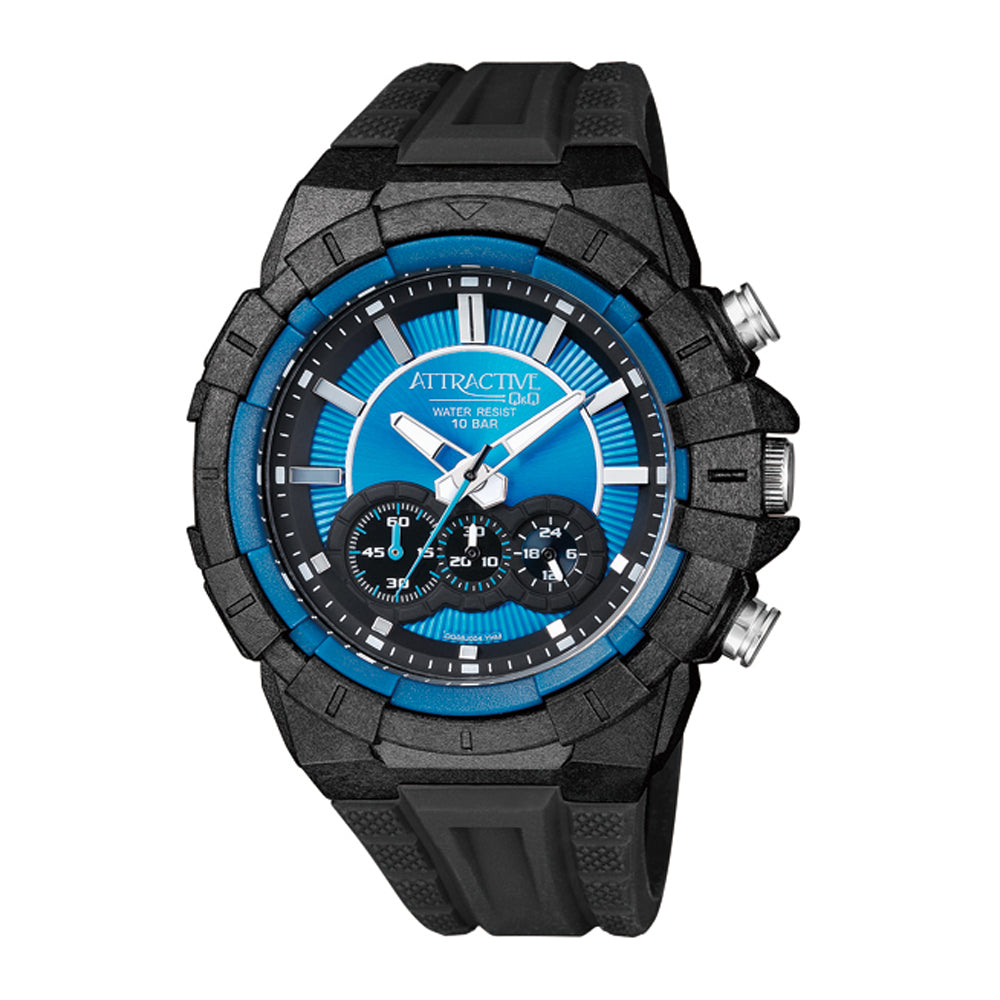 Reloj de pulsera con correa de Silicio Negro con esfera de color Azul con estilo Deportivo resistencia al agua de 100metros