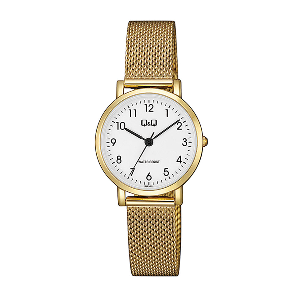 Reloj de pulsera con correa de Acero inoxidable Dorado con esfera de color Blanco con estilo Fashion resistencia al agua de 30 metros