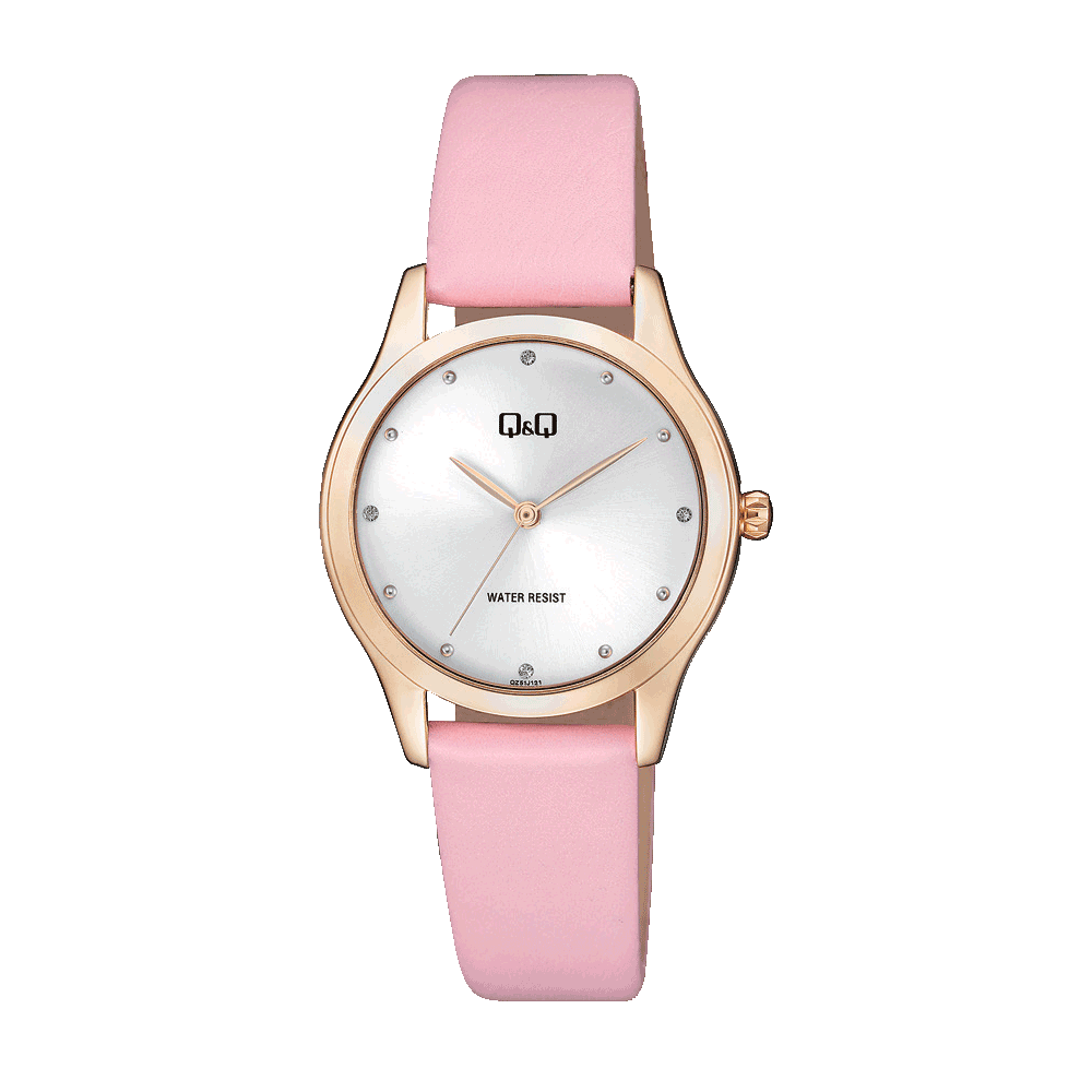 Reloj de pulsera con correa de Cuero Rosado con esfera de color Rosado con estilo Fashion resistencia al agua de 30 metros