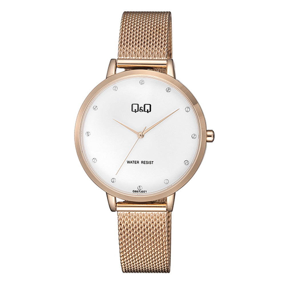 Reloj de pulsera con correa de Acero inoxidable Oro rosa con esfera de color Blanco con estilo Fashion resistencia al agua de 30 metros