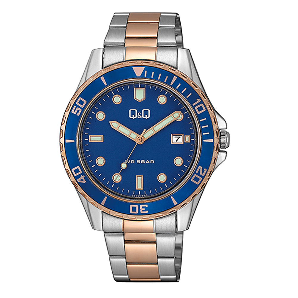 Reloj de pulsera con correa de Acero inoxidable Plateado - Oro Rosa con esfera de color Azul con estilo Deportivo resistencia al agua de 50metros