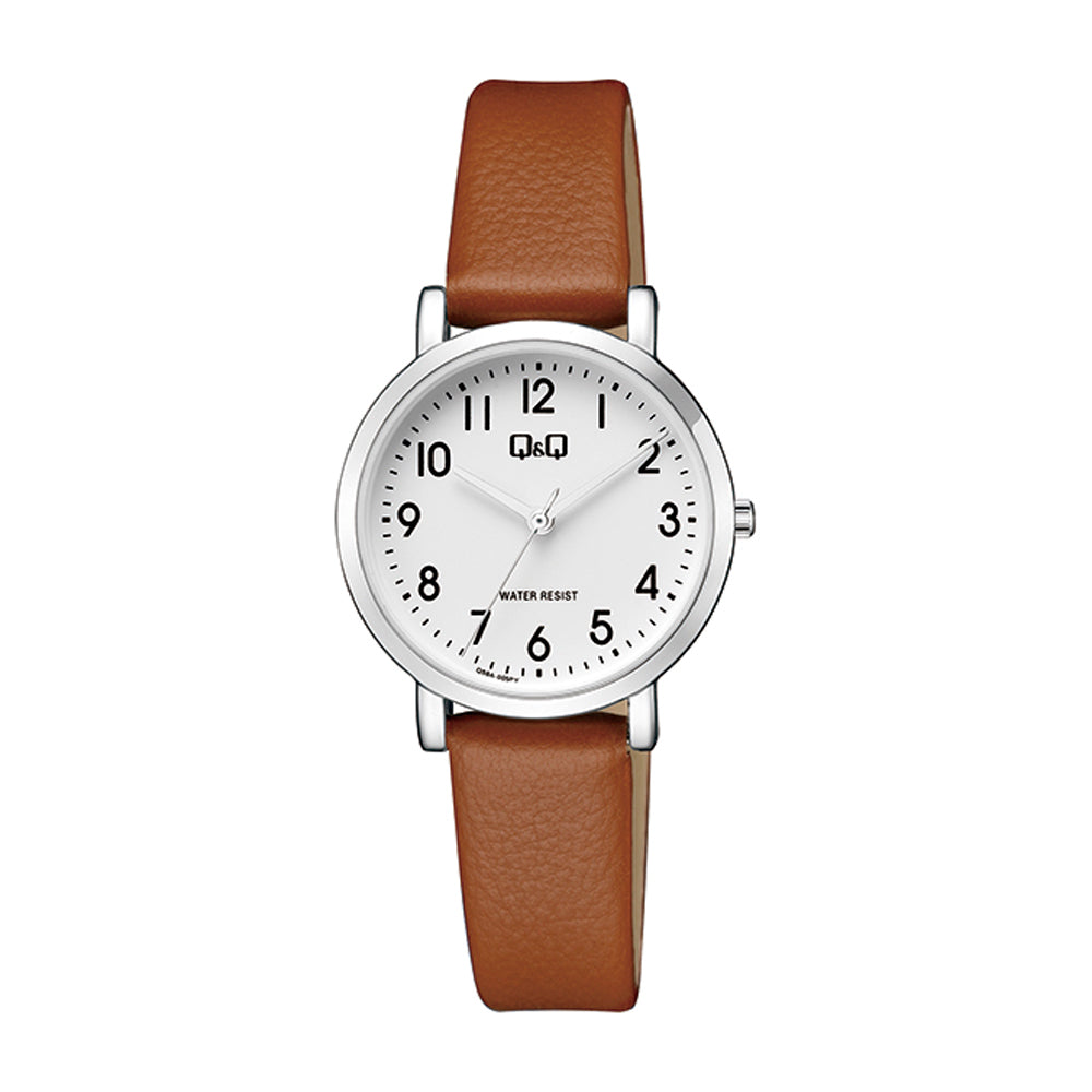 Reloj de pulsera con correa de Piel Sintética Café con esfera de color Blanco con estilo Fashion resistencia al agua de 30 metros