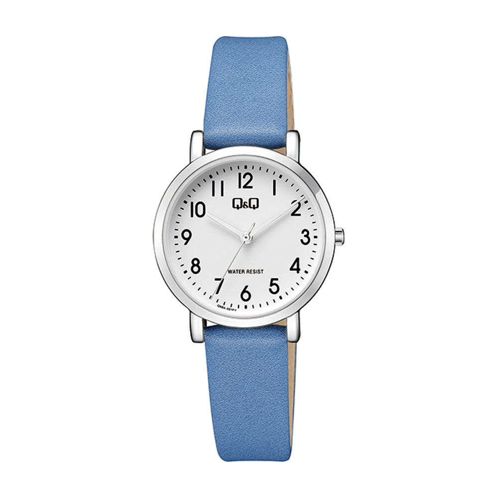 Reloj de pulsera con correa de Piel Sintética Azul con esfera de color Blanco con estilo Fashion resistencia al agua de 30 metros