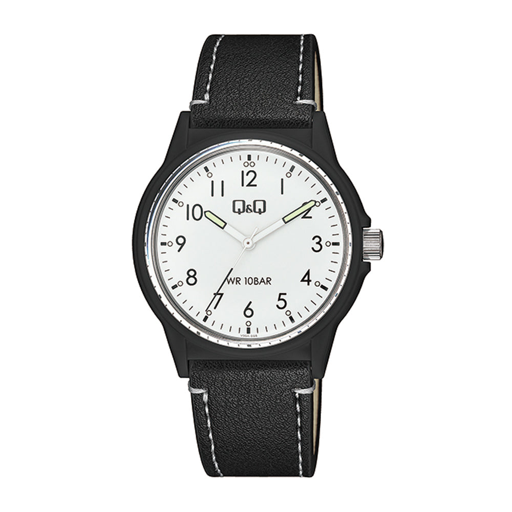 Reloj de pulsera con correa de Cuero Negro con esfera de color Blanco con estilo Fashion resistencia al agua de 100metros